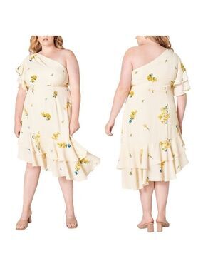 Sugarlips Curve Melba Floral One Shoulder Ruffle Trim Asymmetrical Flowy Dress